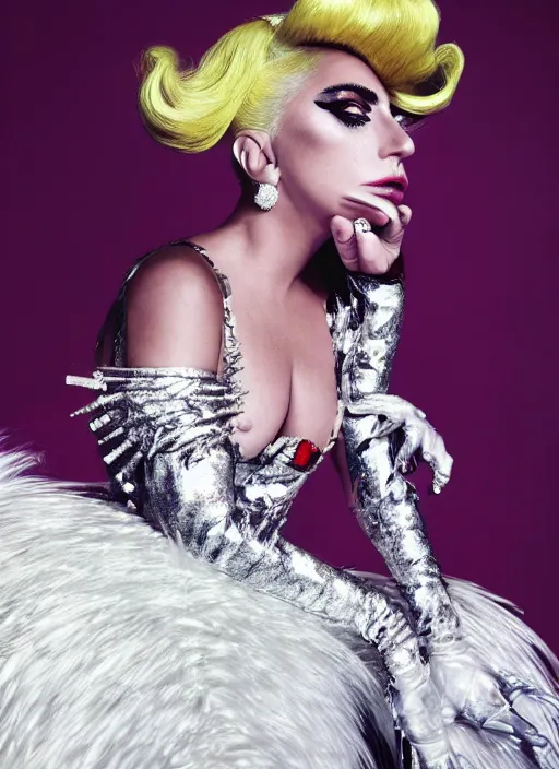 Image similar to lady gaga in an super mario themed photoshoot, nick knight, annie leibovitz, posing, style, vogue magazine, highly realistic. high resolution. highly detailed. dramatic. 8 k. 4 k.