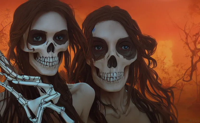 Image similar to skeleton with eyes, cinematic shot, 8 k, art by artgerm and greg rutkowski and alphonse mucha, movie screenshot