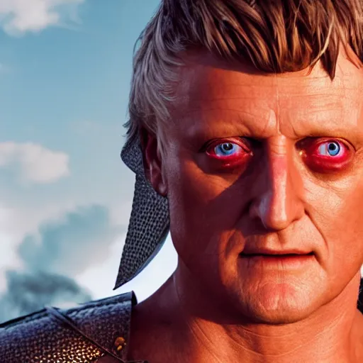 Prompt: rutger hauer as a fantasy rogue dressed as a knight, wide shot character portrait, symmetrical perfect face, porcelain skin, pink twintail hair and cyan eyes, ultra detailed, digital art, unreal engine 5, octane render, 2 d anime, 8 k