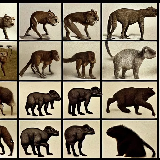 Prompt: evolution of all creatures from left to right