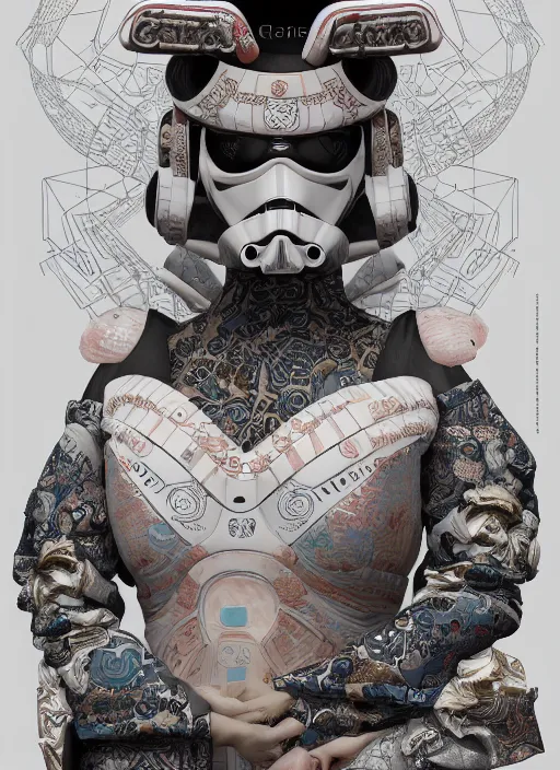 Prompt: portrait of a sensual cyberpunk geisha storm trooper, imari, modern fine art, fractal, in the style of ghosts in the shell, intricate ornaments, elegant, highly detailed, digital photography, subsurface scattering, by mc escher and greg rutkowski,