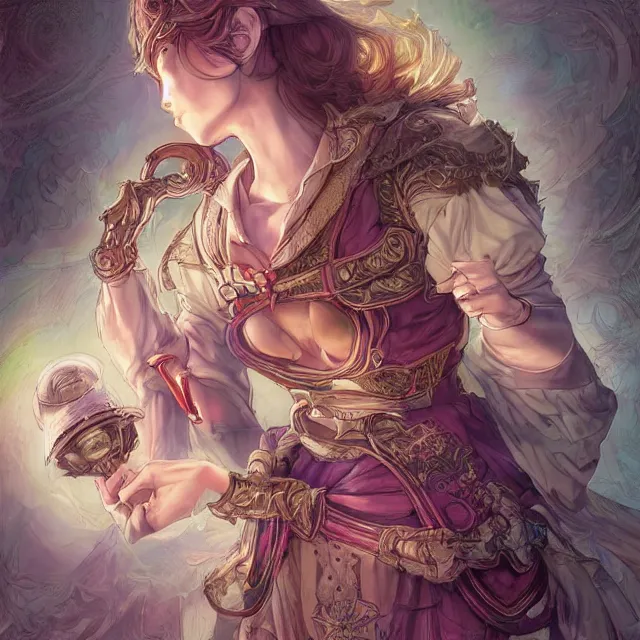 Image similar to portrait of neutral good colorful female cleric bard healer as absurdly beautiful, elegant, young skinny gravure idol, ultrafine hyperdetailed illustration by kim jung gi, irakli nadar, intricate linework, sharp focus, bright colors, octopath traveler, final fantasy, unreal engine highly rendered, global illumination, radiant light, detailed intricate environment