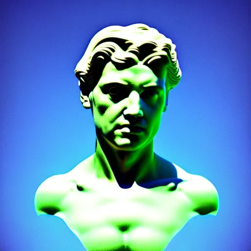 Prompt: 3 d sci - fi cgartist rendering of a hyper realistic marble greek statuary bust floating at the vast pulsating interdimensional fractal space portal at the psychedelic vaporwave event horizon directed by col price, trending on artstation