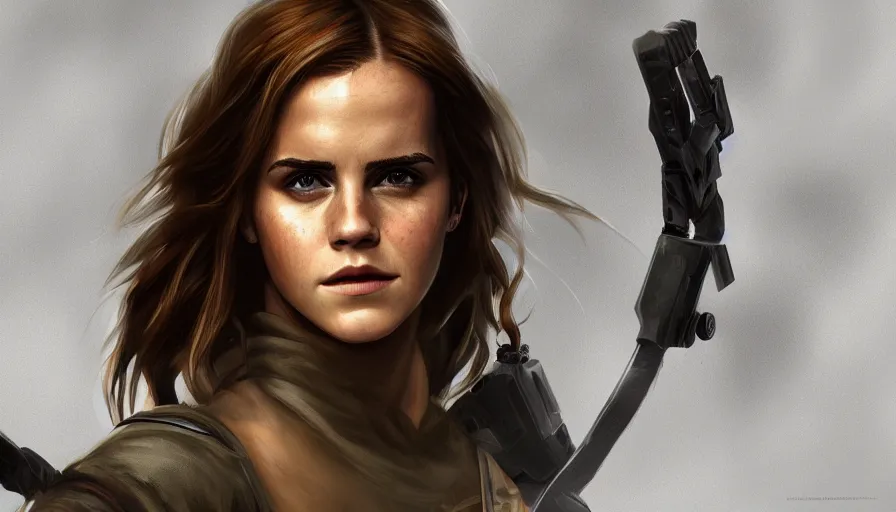 Image similar to Digital painting of Emma Watson as Lara Croft, hyperdetailed, artstation, cgsociety, 8k