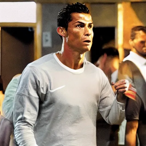 Image similar to movie still of cristiano ronaldo in the movie Heat,