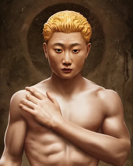 Prompt: justin sun as a god aphrodite, weta hyperrealism cinematic lighting and composition