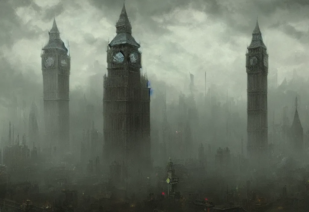 Image similar to huge octopus attacks london with tentacles in green mist by carl gustav carus, clocktower, steampunk, digital art, 4k, trending on artstation, highly detailed