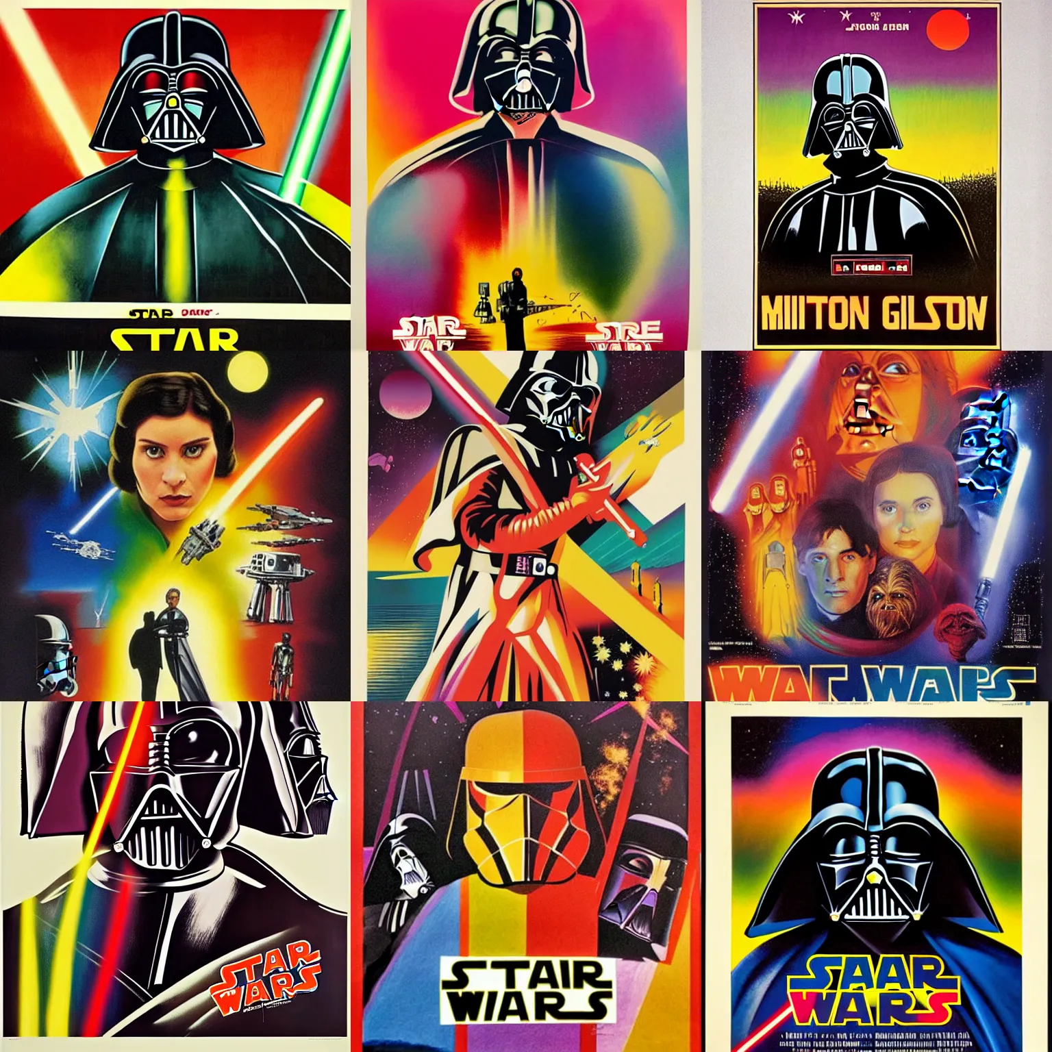 Prompt: colorful movie poster for star wars milton glaser