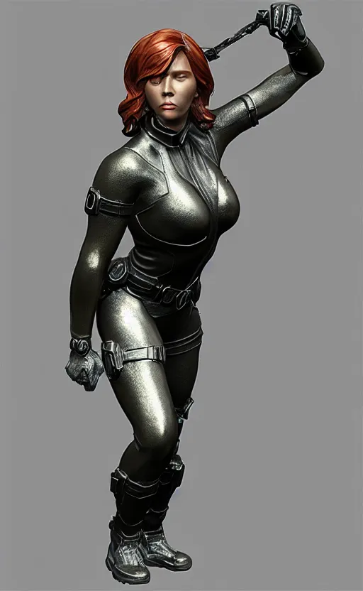 Image similar to black widow, bronze statue and silver, unreal engine, high detailed, holographic