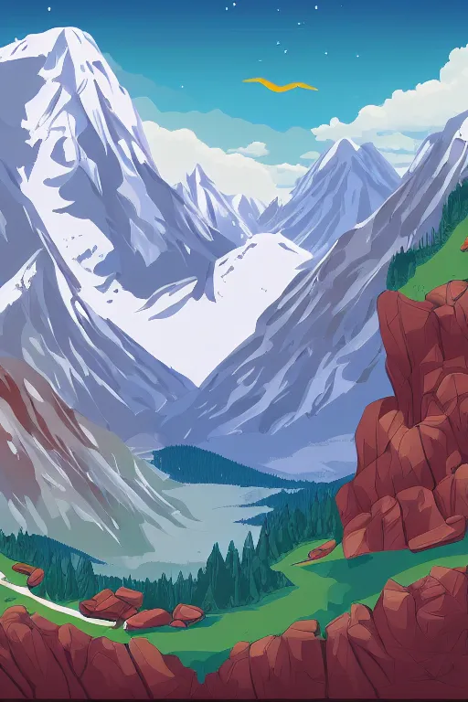 Image similar to mountaintop flat vector a storybook illustration trending on artstation