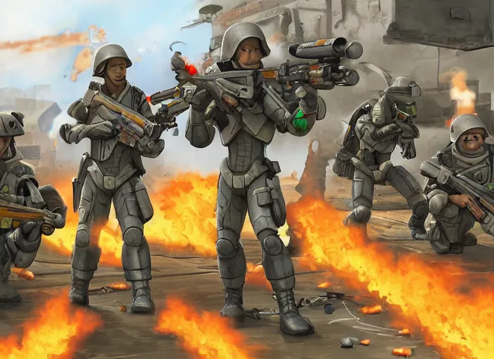 Prompt: digital painting of xcom squad taking fire from the toy story aliens in a world war 2 battlefield, sharp focus, intricate