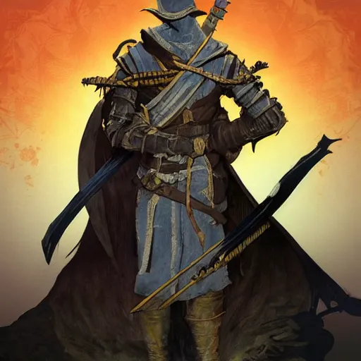 Image similar to an ultra detailed vector image of solaire of astora dressed as the hunter from bloodborne, concept art by alphonse mucha and greg rutkowski, scary shadows, blood moon eclipse, octane render, liminal space