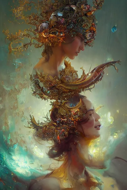 Prompt: a beautiful girl in intricate detailed color smashing fluid oilpaint, 3 d render, hyper realistic detailed, color leaves, melting wax, ornate headpiece, broken mirror, ruan jia, wlop. scifi, fantasy, hyper detailed, octane render, concept art, by peter mohrbacher, by wlop, by ruan jia