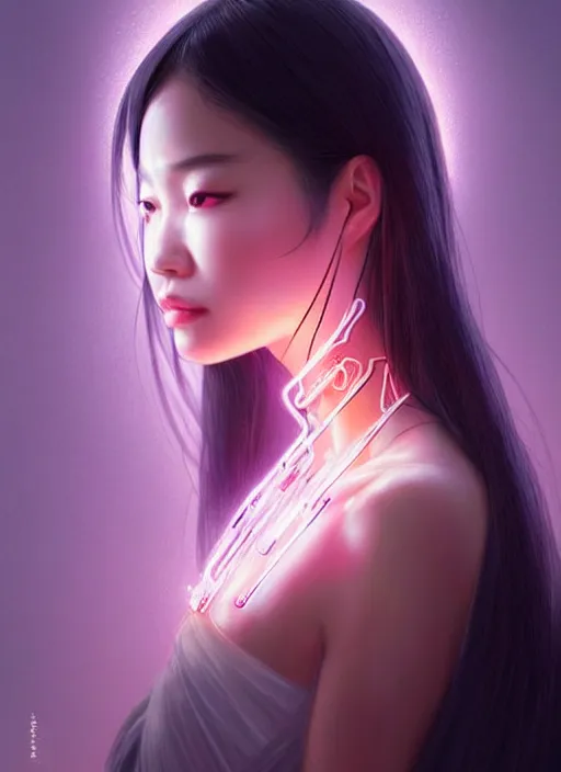 Image similar to portrait of asian female humanoid, transparent jewelry accessories, very details, elegant, cyber neon lights, highly detailed, digital illustration, trending in artstation, trending in pinterest, glamor pose, concept art, smooth, sharp focus, art by artgerm and greg rutkowski