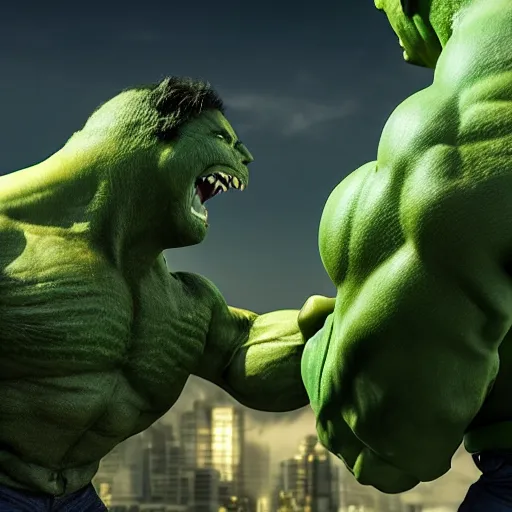 Prompt: 3 d photo of the hulk fighting godzilla, 3 d render, unreal engine, octane render, ray tracing, unity, highly detailed, high quality, hd, 4 k, 8 k, realistic, sharp, trending