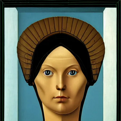 Prompt: a portrait of a female android by antonello da messina