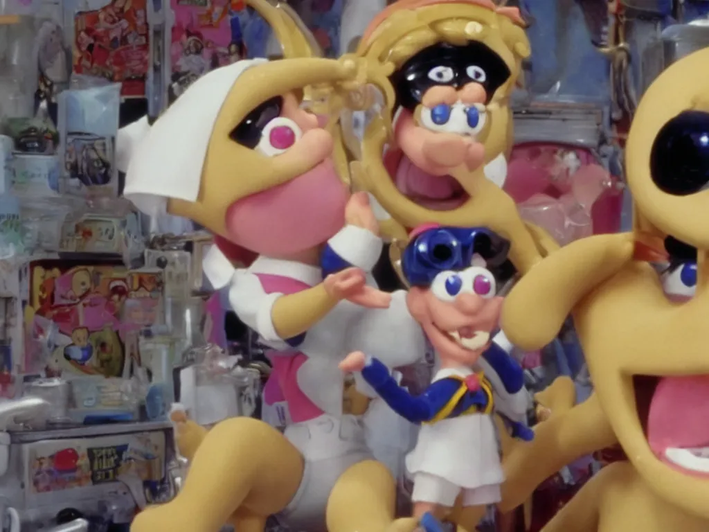 Prompt: Sailor Moon in Wallace and Gromit, extreme close-up of the panic scene, sheer terror and desperation