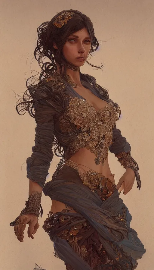 Image similar to lamya, sweaty, intricate fashion clothing, insane, intricate, highly detailed, digital painting, artstation, concept art, smooth, sharp focus, illustration, Unreal Engine 5, 8K, art by artgerm and greg rutkowski and alphonse mucha