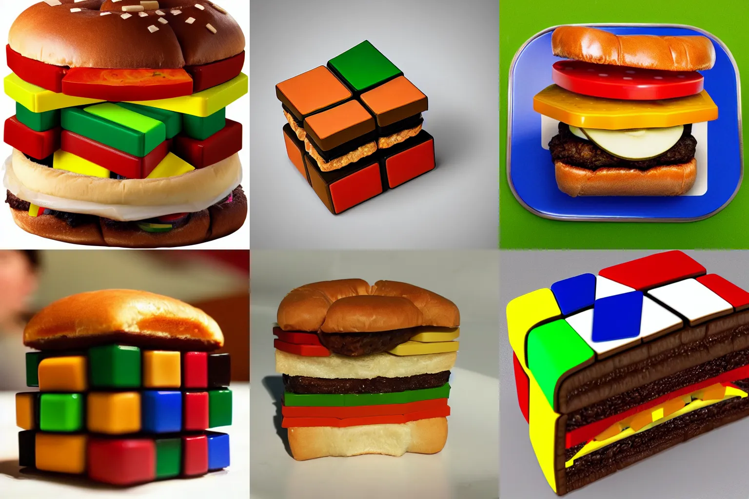 Prompt: rubiks cube hamburger, 4k