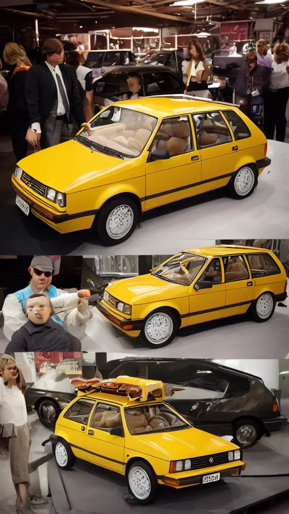 Image similar to 1 9 8 0 s vw golf made out of ham and cheese