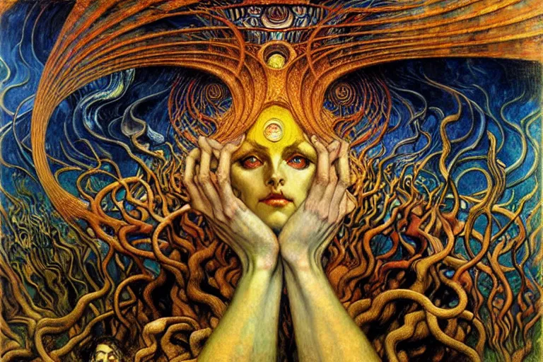 Image similar to Divine Chaos Engine by Karol Bak, Jean Delville, William Blake, Gustav Klimt, and Vincent Van Gogh, symbolist, visionary