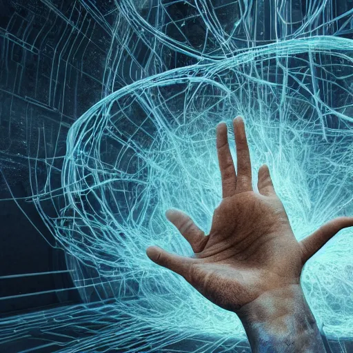 Prompt: hyperrealistic mixed media high resolution image of complex potential flow around a proportionally sized hand reaching up and outward from the flow toward the unknown, particle teleportation, stunning 3d render inspired art by unreal engine and Greg Rutkowski, perfect symmetry, dim volumetric lighting, 8k octane beautifully detailed render, post-processing, extremely hyper-detailed, intricate, epic composition, highly detailed attributes, highly detailed atmosphere, cinematic lighting, masterpiece, trending on artstation, very very detailed, masterpiece, stunning, flawless epidermis,