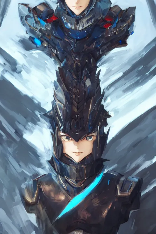 Image similar to concept art, anime portrait of a ninja cyborg wearing an azure wolf themed armor by Stanley Artgerm Lau, WLOP, Rossdraws, James Jean, Andrei Riabovitchev, Marc Simonetti, and Sakimichan, trending on artstation