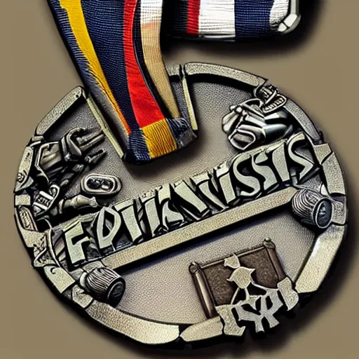 Prompt: fantasy list, medal, metal, detail, transformers, fantasy art