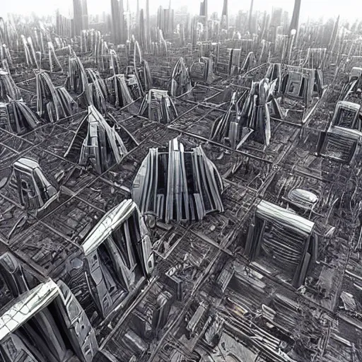 Image similar to dystopian megastructures in city