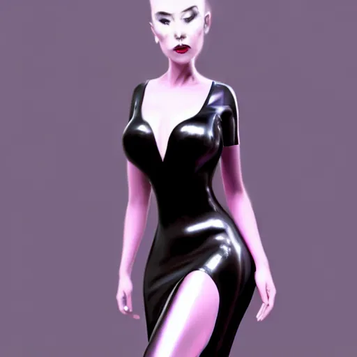 Image similar to a feminine curvy pale hot goth cutie wearing an elegant tight latex dress, cgsociety, photorealistic, sublime-cool-hyperadvanced-dark-amorous ambience, 16k, smooth, sharp focus, trending on ArtStation, volumetric lighting, fully clothed, thin waist