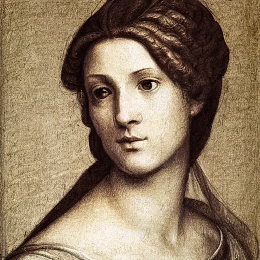 Prompt: portrait drawing of a woman, beautiful, by andrea del sarto, renaissance, harmonius, elegant, shoulder - length, chalk