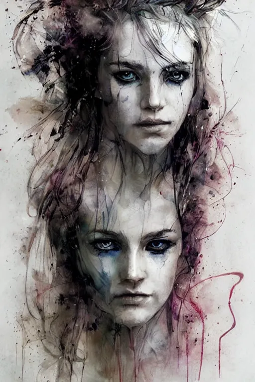 Prompt: valkyrie warrior woman portrait art by agnes cecile, beautiful, soft, smooth