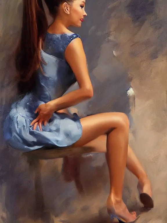 Prompt: Ariana Grande full body painting by Vladimir Volegov,