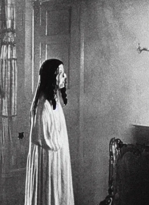 Image similar to film still of the ghost bloody mary in a mirror