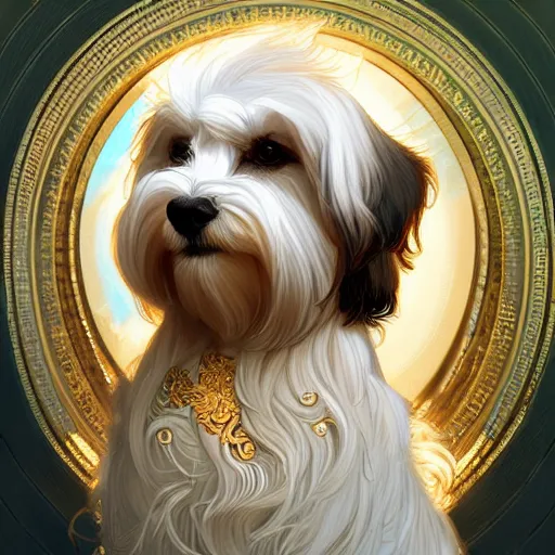 Image similar to beautiful detailed picture of a havanese, radiant light, art nouveau, intricate, elegant, highly detailed, my rendition, digital painting, artstation, concept art, smooth, sharp focus, illustration, art by artgerm and greg rutkowski and alphonse mucha