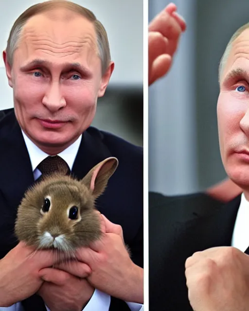 Prompt: photos of vladimir putin with long rabbit ears, and a cute rabbit nose