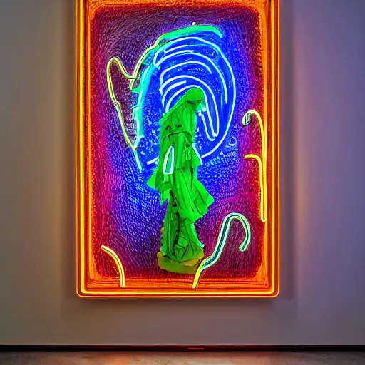 Prompt: renaissance statue surrounded by neon abstract art, highly detailed