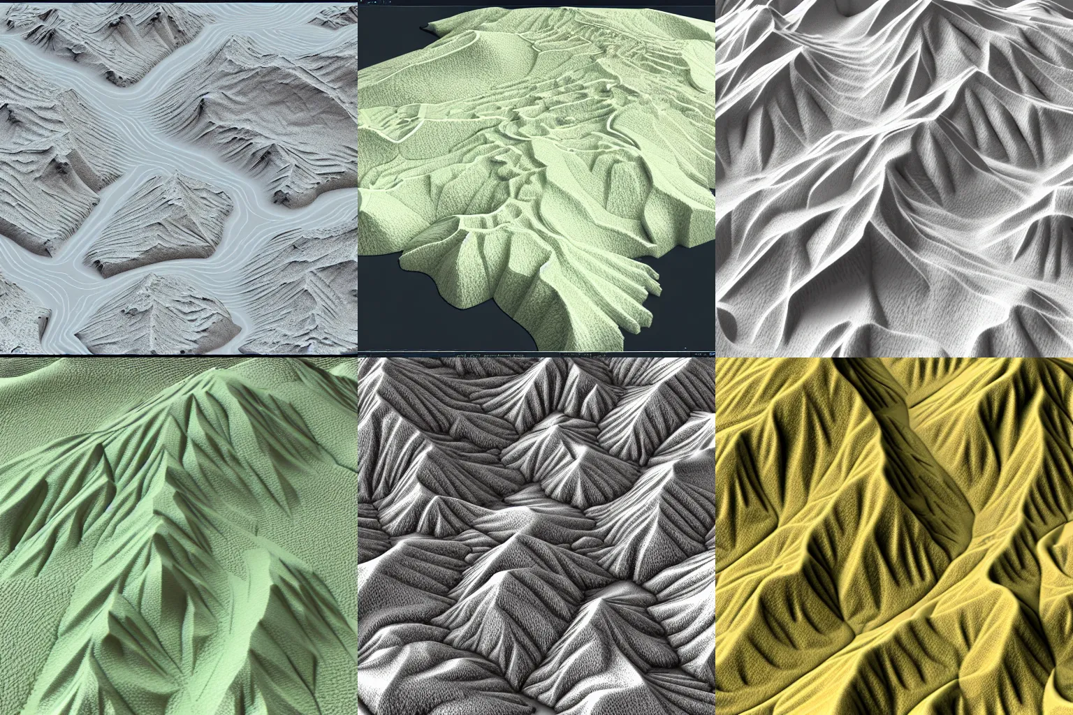 Prompt: terrain heightmap, white heightmap render, ultrafine detailed generative art, polycount, hd