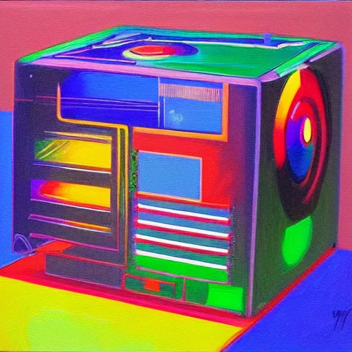 Prompt: a painting by Wayne Thiebaud of an RGB gaming pc