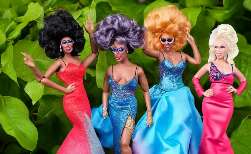 Image similar to realistic miniature rupaul's drag race drag queen figurines