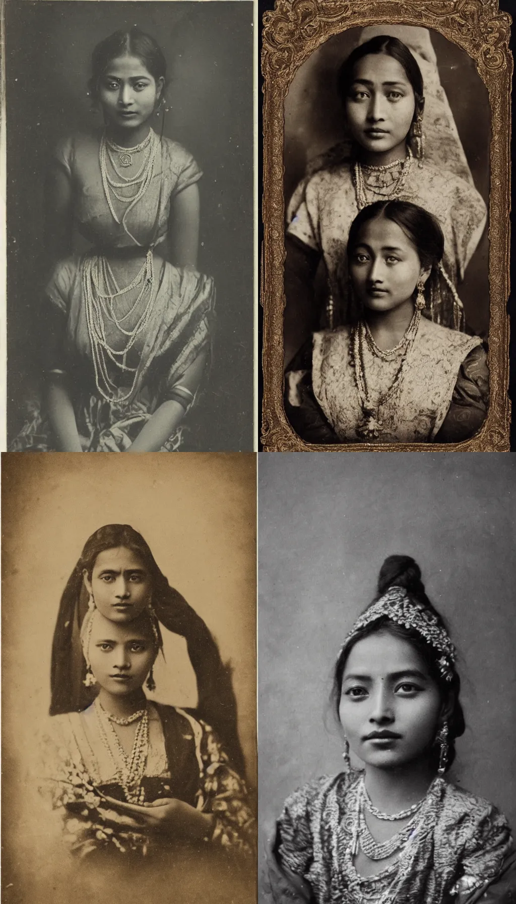 Prompt: vintage portrait photo of a beautiful beautifully lit nepalese Victorian woman