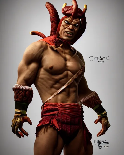 Prompt: Goro from Mortal Kombat, photorealistic, studio lighting, photographed in the style of Annie Leibovitz