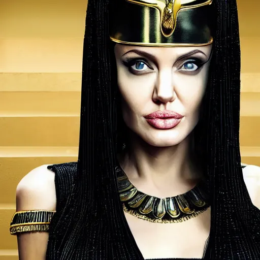 Image similar to angelina jolie in a cleopatra cosplay, studio professional photo