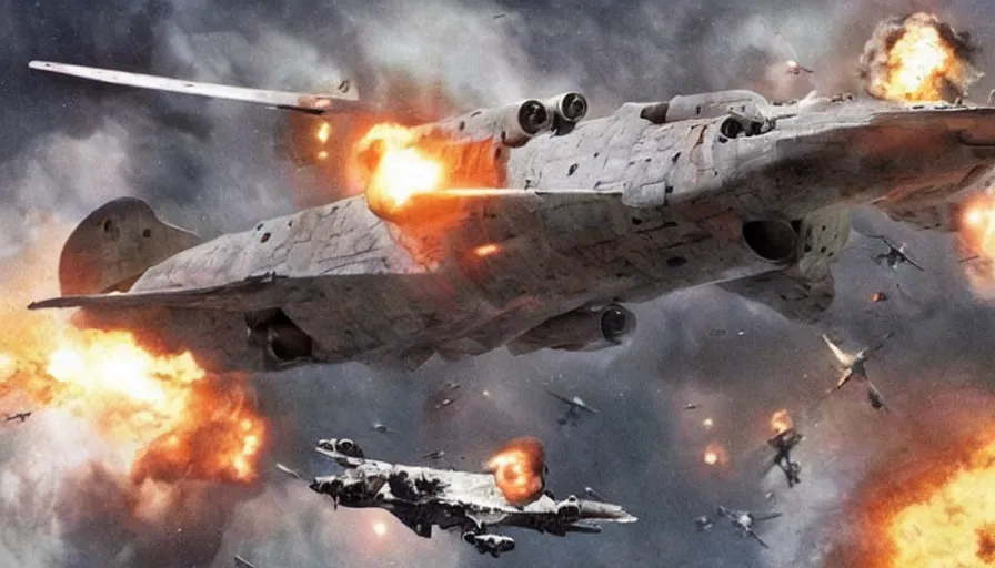 Image similar to big budget movie about a world war 2 spaceship battle