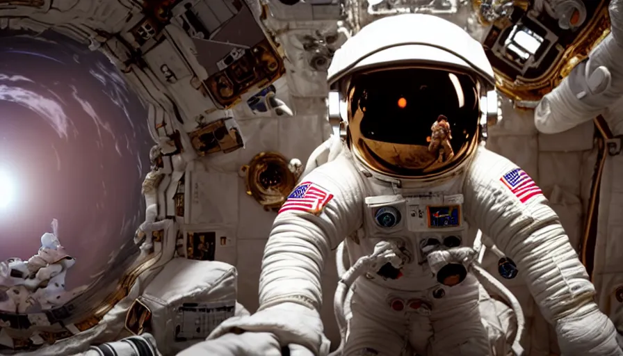 Prompt: movie still of an astronaut spacewalk, cinematic composition, cinematic light, anamorphic lens, 4 k