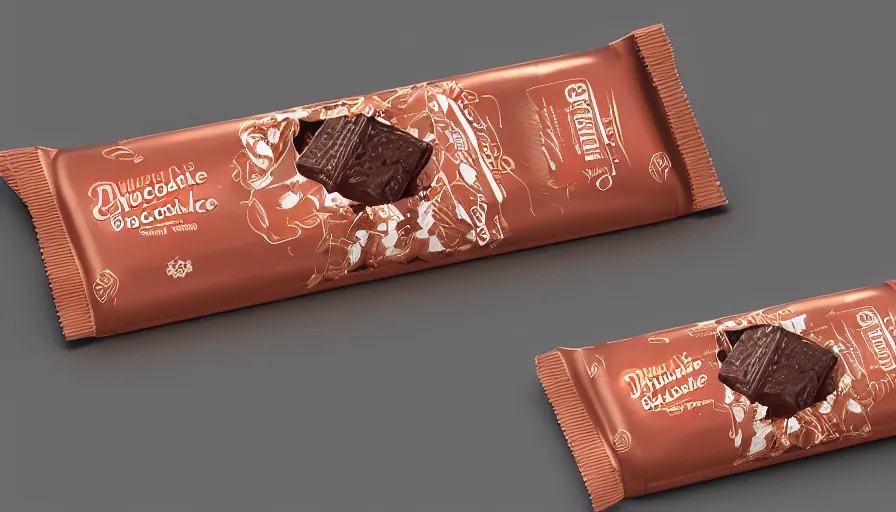 Image similar to a packaging design for a chocolate bar, octane render, ultra realistic