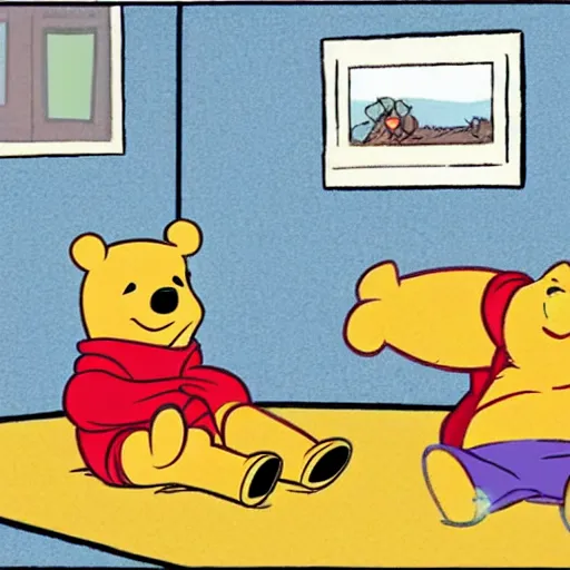 Prompt: Winnie-The-Pooh passed out in front of his living room television, Webcomic