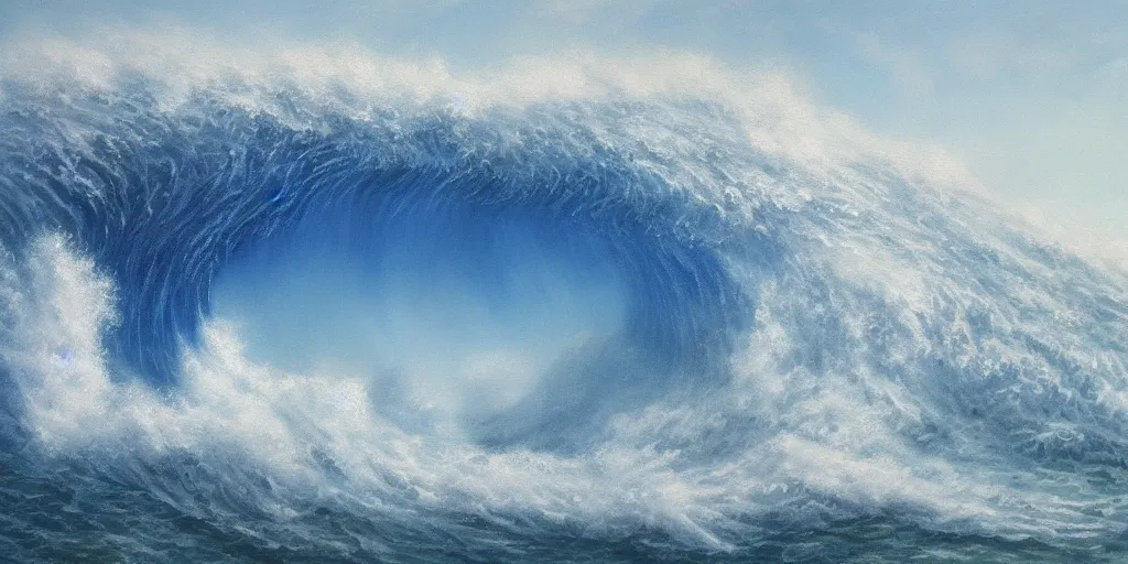 Prompt: giant wave destroying Orlando, high shot, realist painting