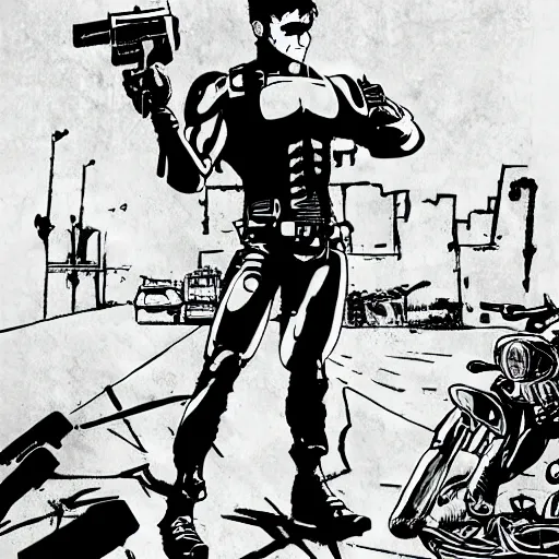 Image similar to terminator in the style of manga, matte