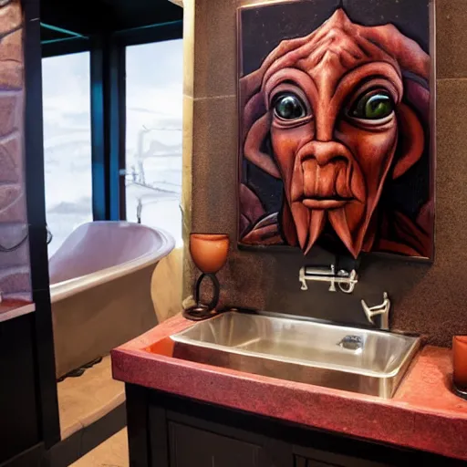 Prompt: a sink that is themed after jar jar binks